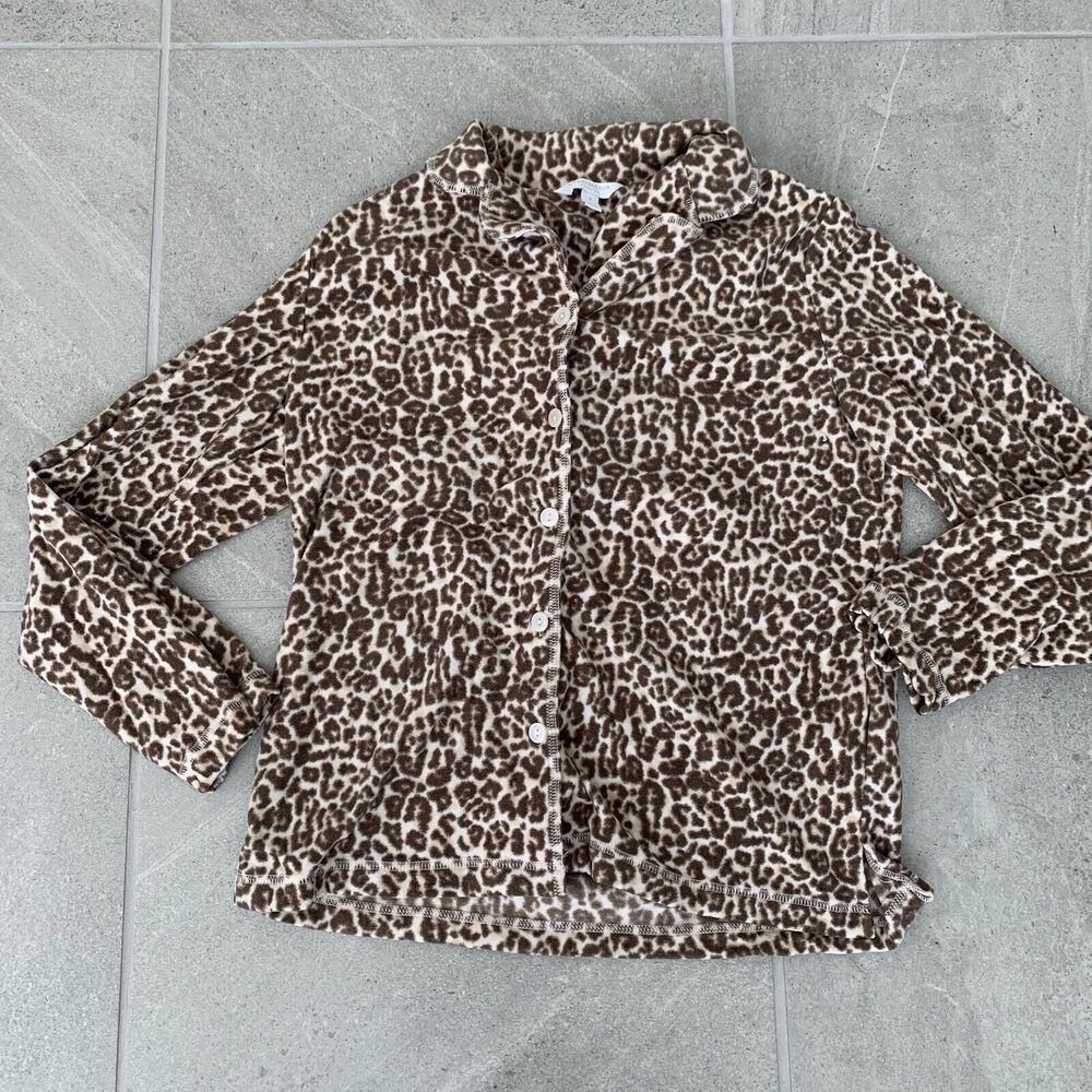 Charter Club Soft Long Sleeve Leopard Print Pajama Top Size S